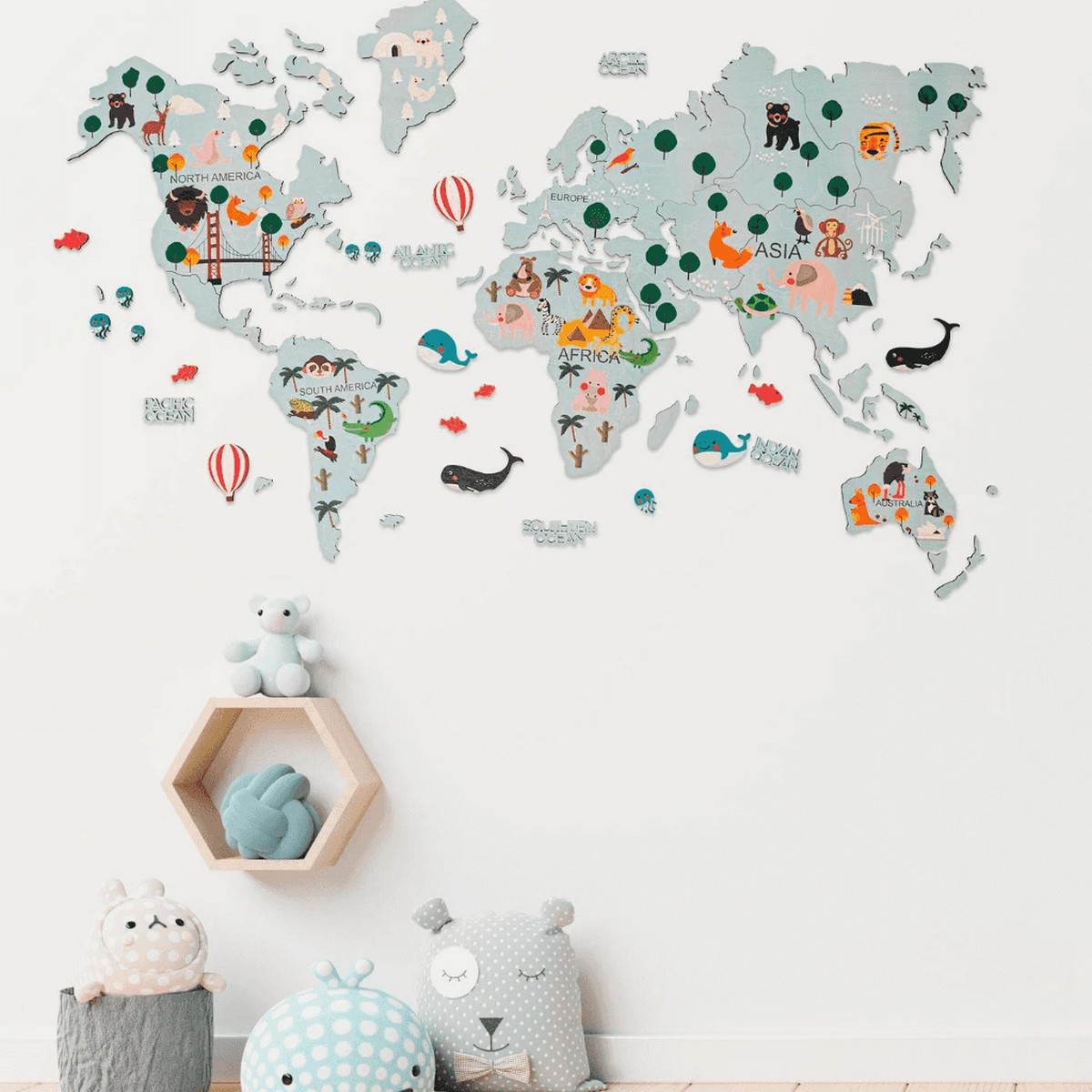 drevena mapa na stěnu světadíly 2D