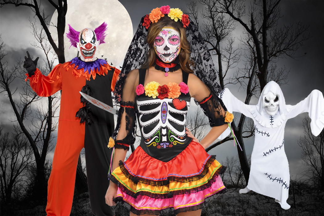 karnevalové kostymy a halloween masky