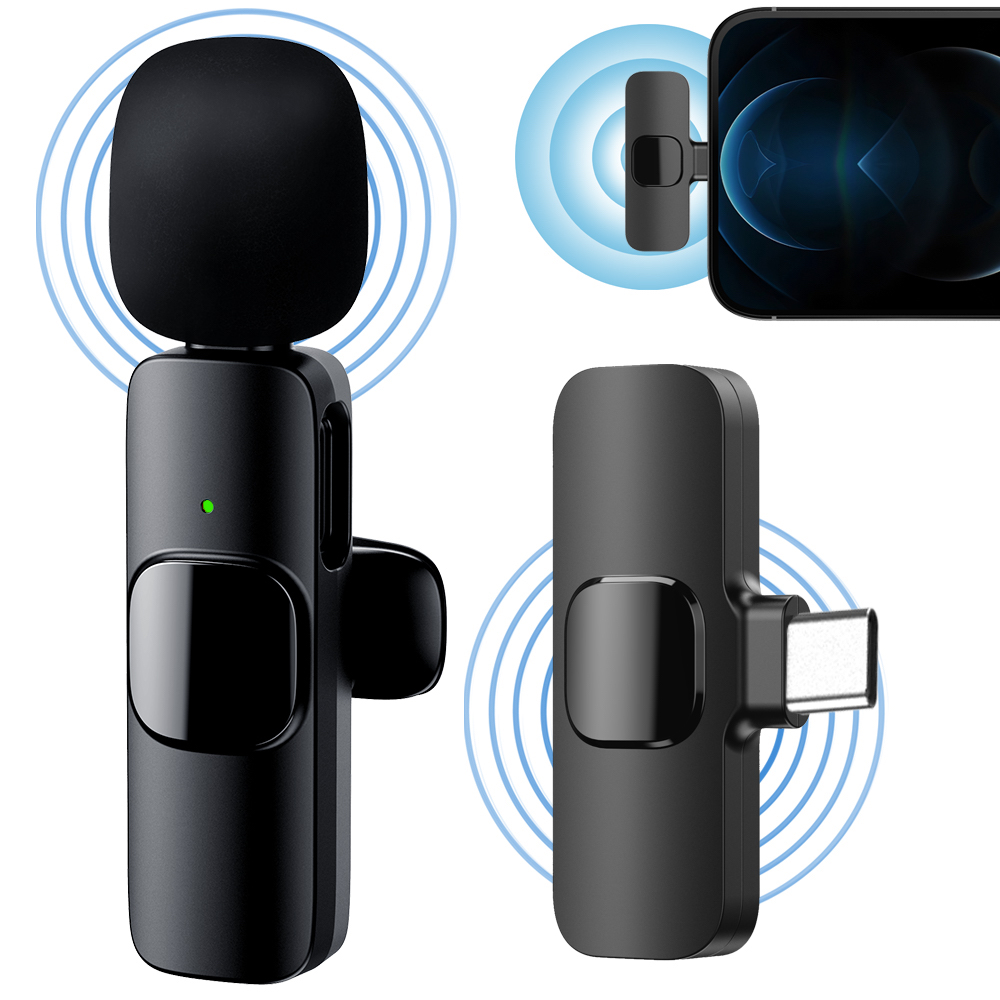 Bezdrátový mikrofon na smartphone s transmittrem s USB-C + Klip + 360° nahrávání