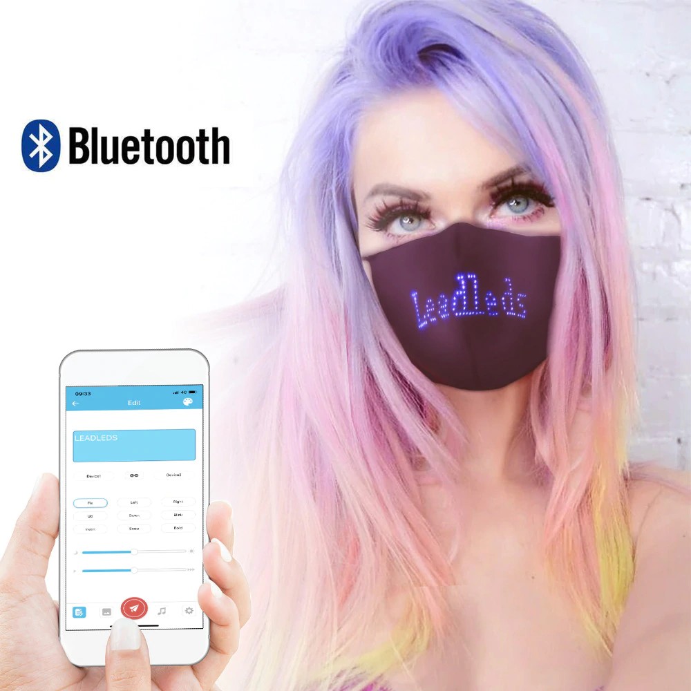 Smart maska na obličej s LED ovládání přes mobil 150x33mm Bluetooth (Android / iOS)