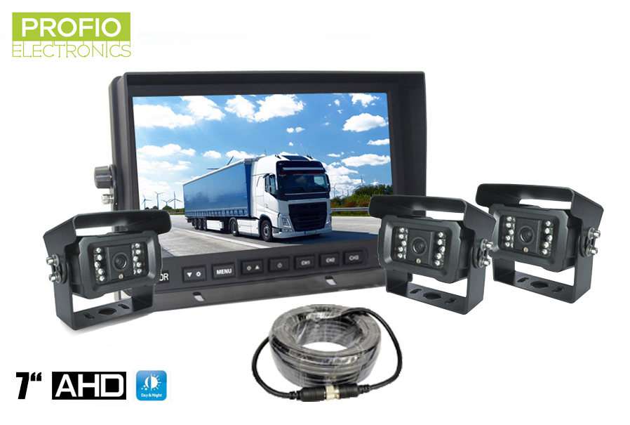 Parkovací set - AHD LCD monitor 7"+ 3x kamera s 18x IR LED nočním viděním do 10m