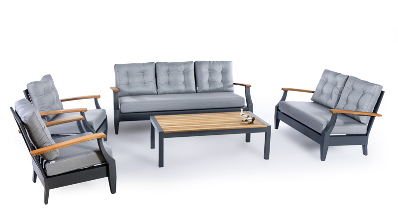 Moderní zahradní sezení luxusní - Hliníkové sedačky set pro 7 osob + konferenční stolek