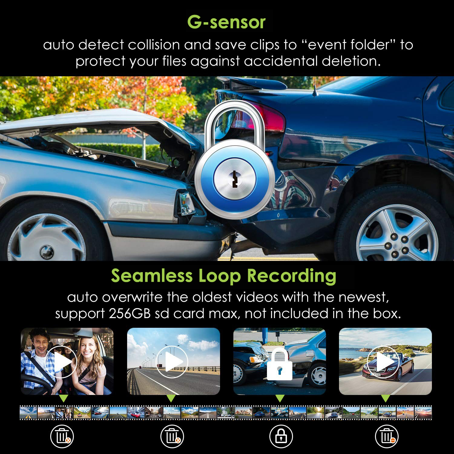 G senzor ochrana při nárazu kamera do auta