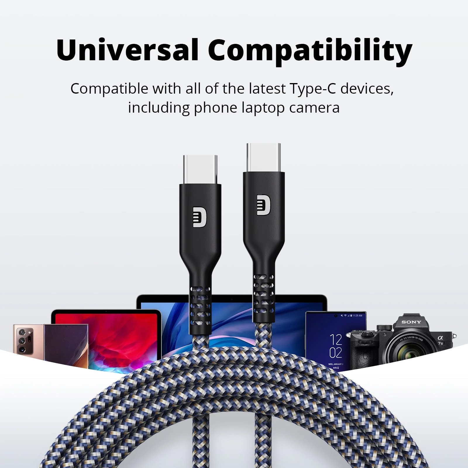 Kabel USB-C na USB-C SuperCord s rychlostí nabíjení až 100W - černý