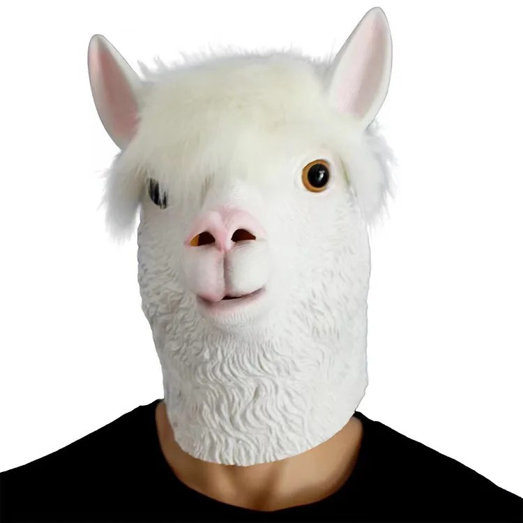 bílá lama alpaca silikonová maska ​​na tvar a hlavu
