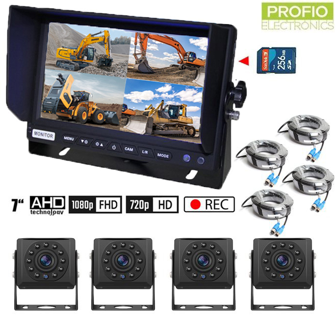 SET na parkování AHD s nahráváním na SD kartu - 4x AHD kamera s 11 IR LED + 1x Hybridní 7 "AHD monitor