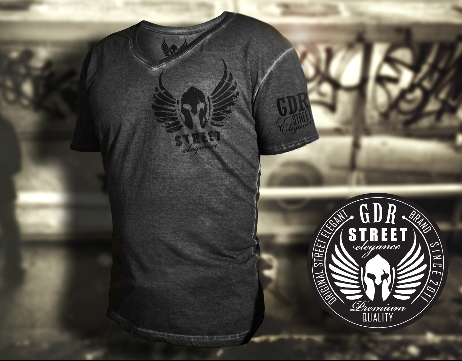GDR tričko -" Spray Grunge Effect" dark grey
