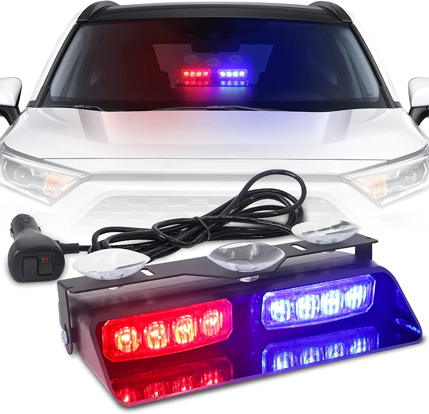 Majaky do auta jako vystrazné světlo 16 LED (32W) - multibarevné 18cm x 2ks s přísavkami