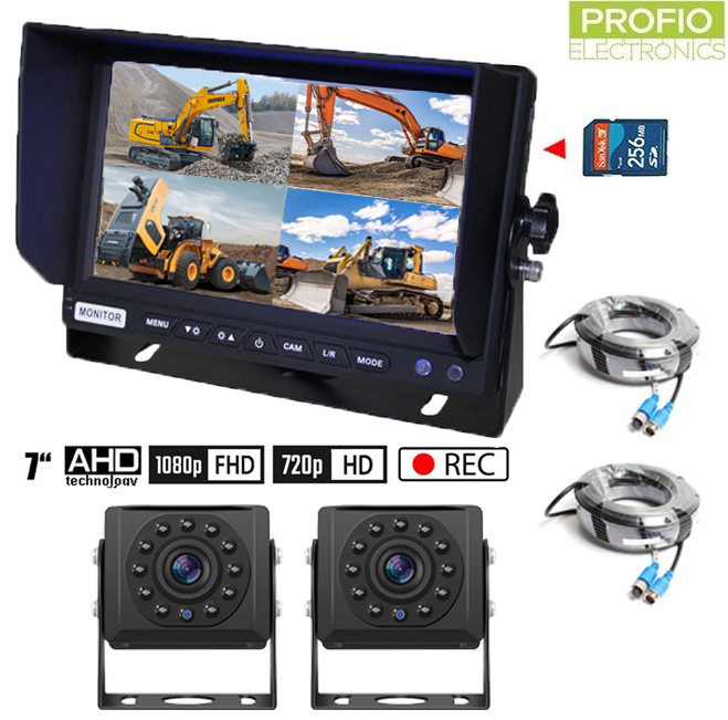 Cuvacie kamery do auta SET s nahráváním na SD kartu - 2x HD kamera + 1x Hybridní 7 "AHD monitor
