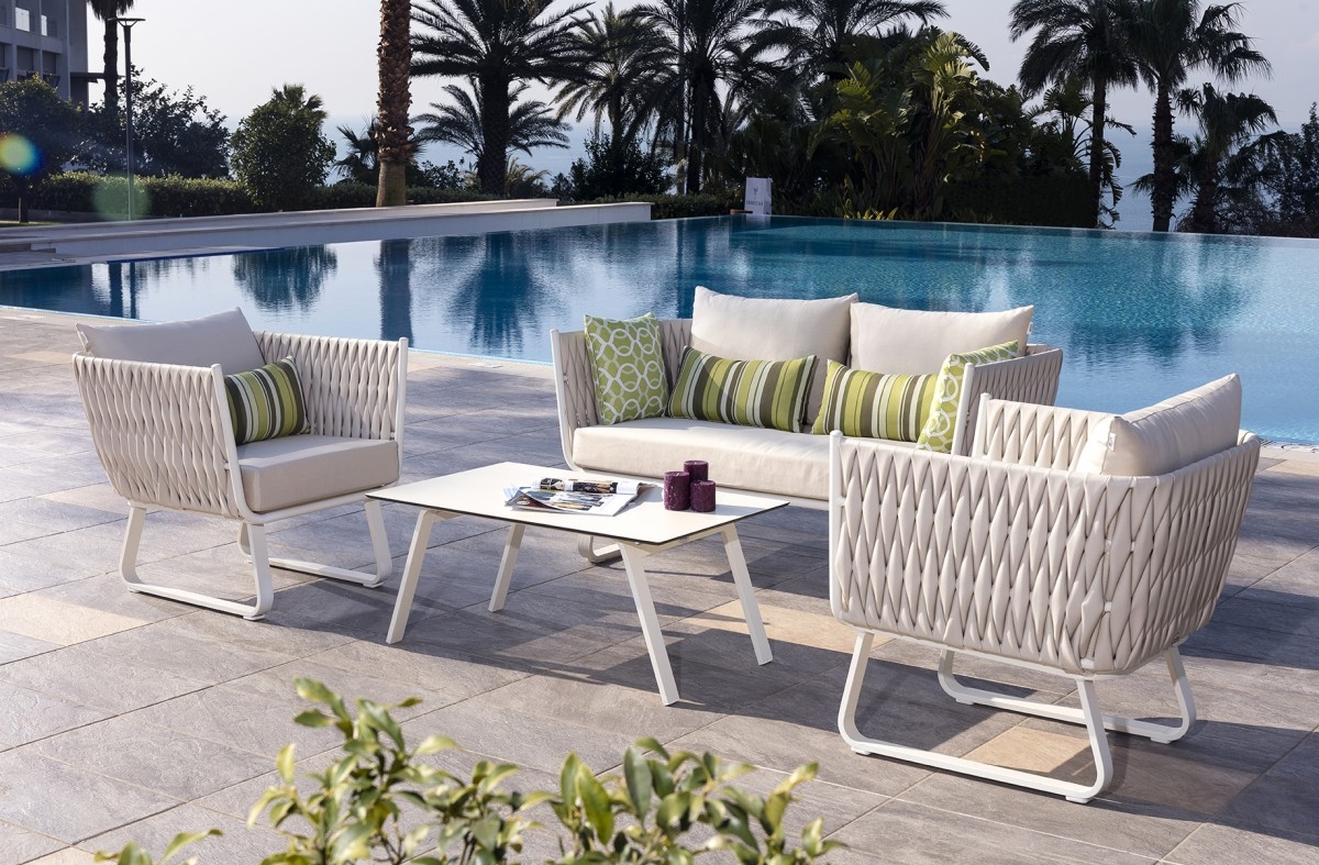 Zahradní nábytek - luxusní zahradní sezení hliníkový/ratanový set - sezení pro 4 osoby + stolek
