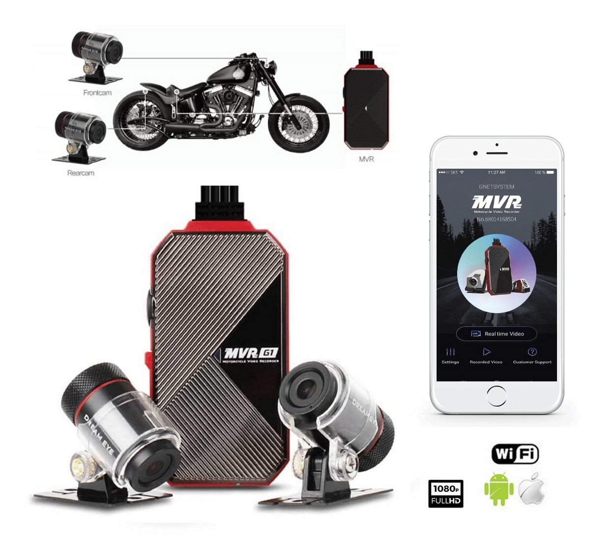 Kamera na motorku (motocykl) duální (přední + zadní) s Full HD + Wifi + IP69 krytí