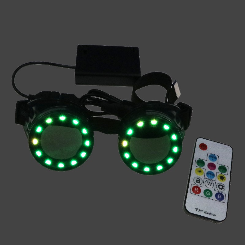 Kruhové Eclipse LED svítící brýle RGB barevné + dálkové ovládání