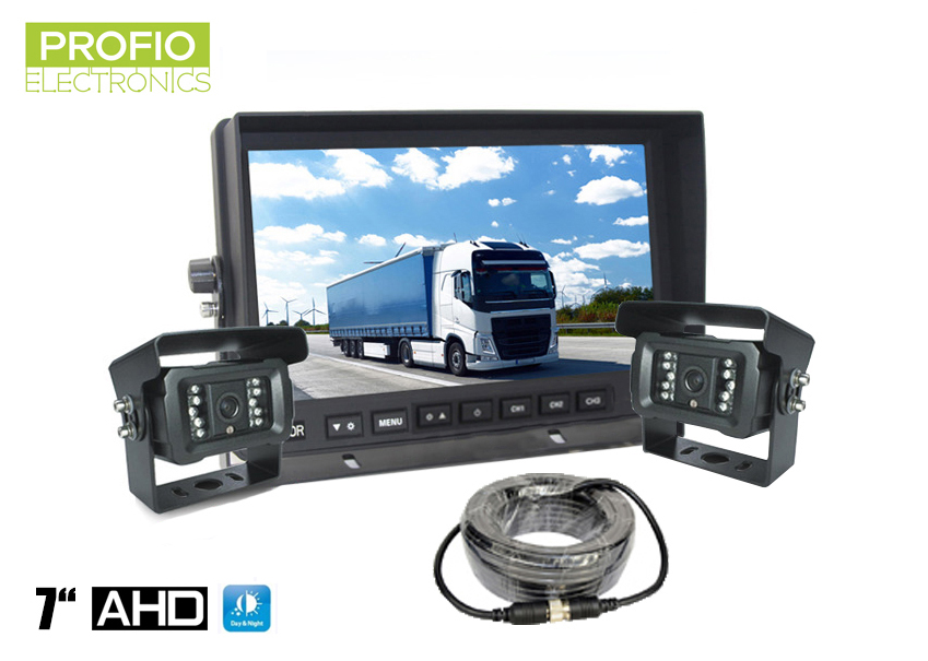 Parkovací kamery do auta set - AHD LCD monitor 7"+ 2x kamera s 18 IR LED