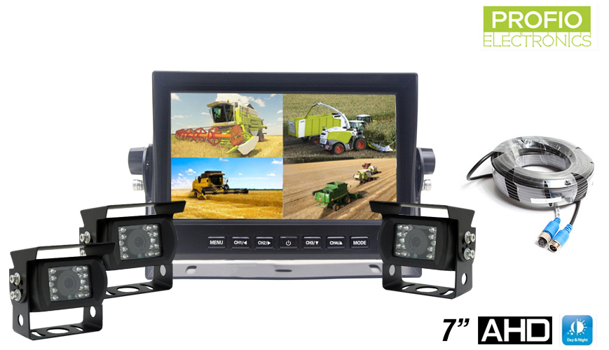 Pracovní kamerový set AHD LCD HD monitor do auta 7 "+ 3x HD kamera s 18 IR LED