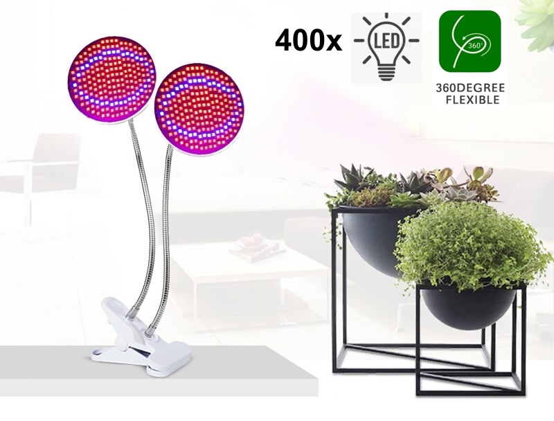Lampa na rostliny 80W (2x 40W) 2 hlavy husí krk se 400x LED diodami