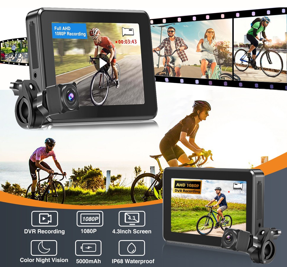 Kamera na kolo zadní SET - FULL HD Kamera + 4,3" Monitor s nahráváním na micro SD