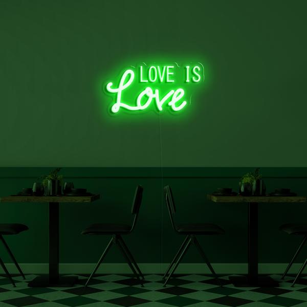 3D neonové LED logo na zeď - Love is Love s rozměry 50 cm