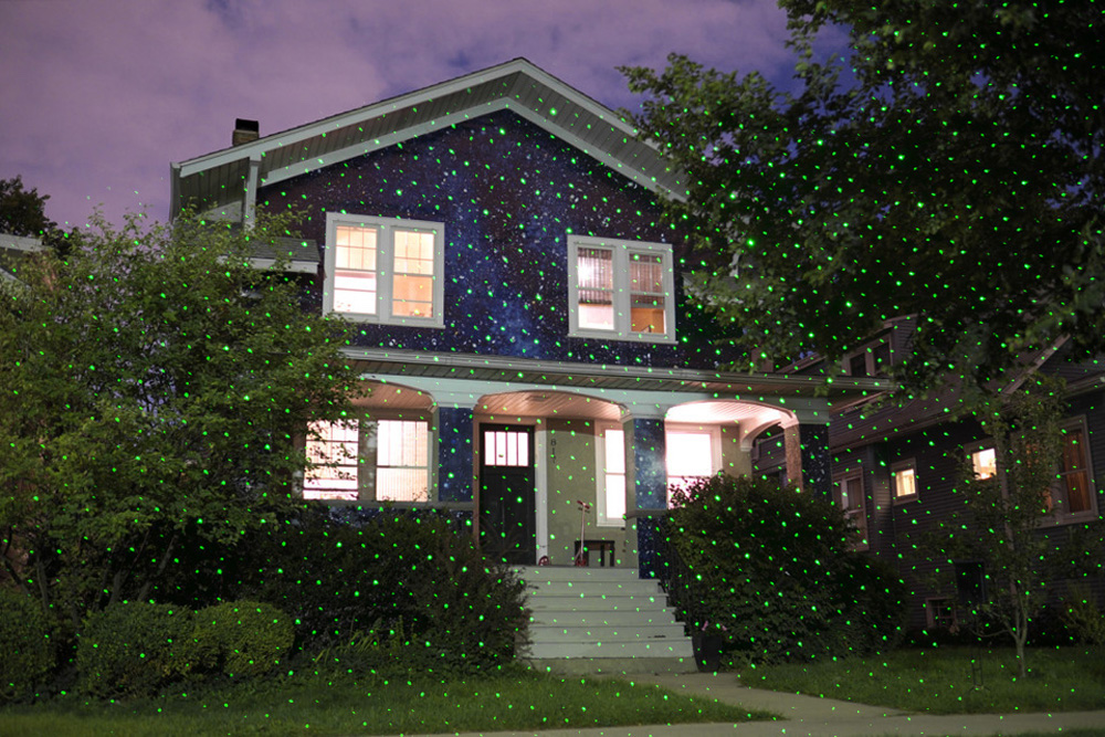 LED dekorační projektor barevný dům fasada zeleny cerveny