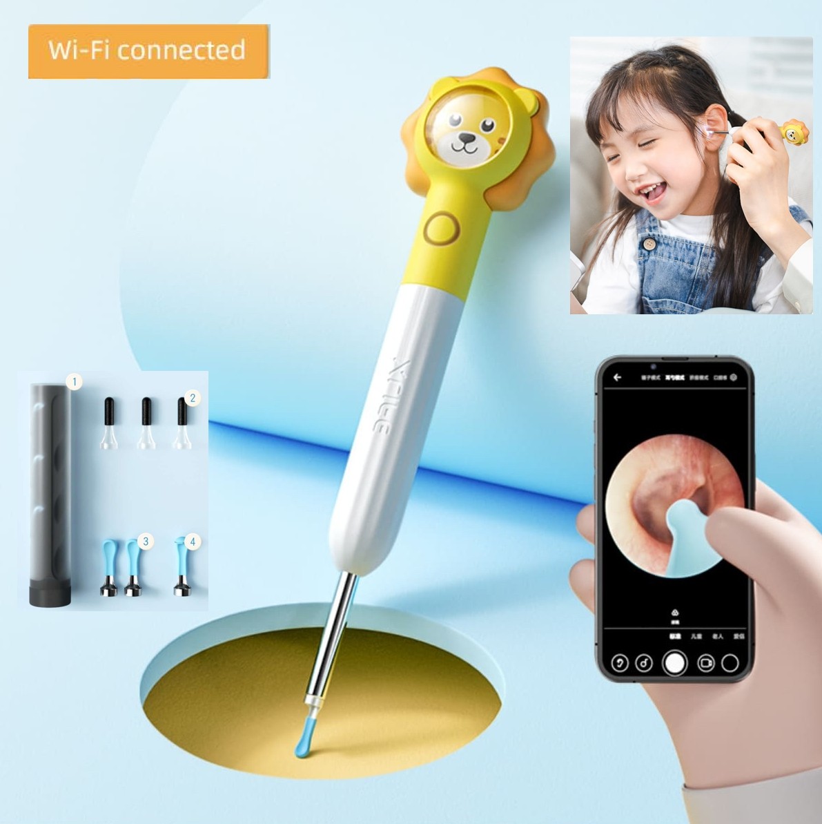 Dětský čistič ušního mazu s WiFi a FULL HD kamerou - odstraňovač ušního mazu pro děti