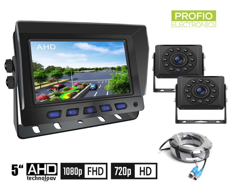 Parkovací kamerový set AHD / CVBS LCD HD - 2CH hybridní monitor do auta 5 "+ 2x HD kamera s 11 IR LED nočním viděním