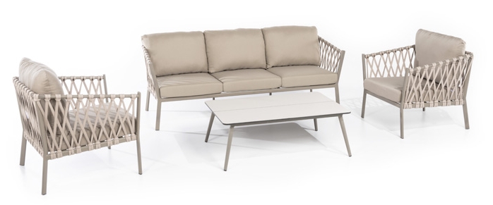 Luxusní zahradní sezení - Moderní sedačky krémové set pro 5 osob + konferenční stolek