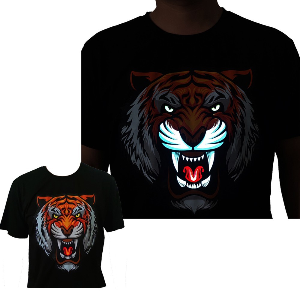 LED tričko - Tiger (Hlava) svítící + blikající