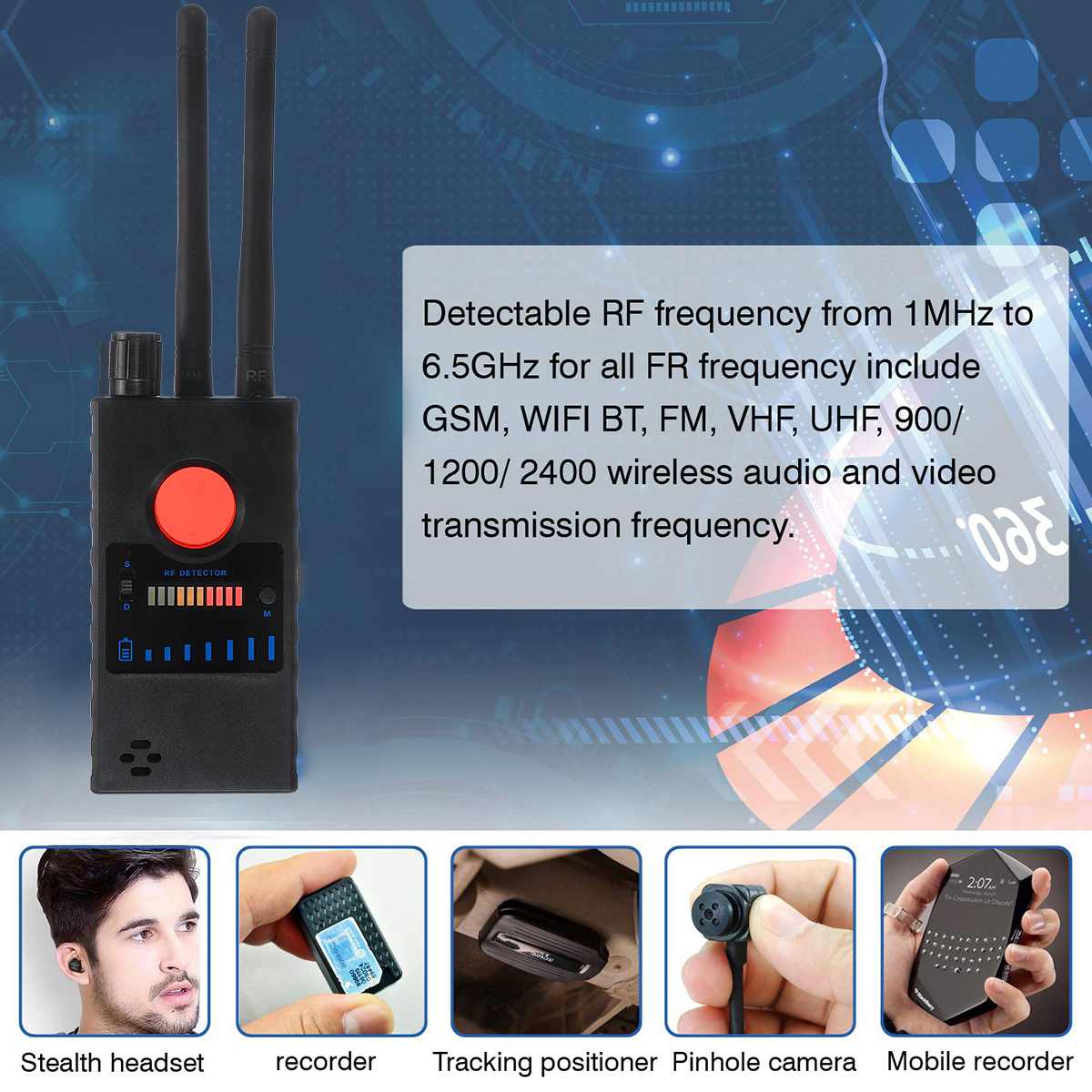 ruční detektor GSM, GPS, RF