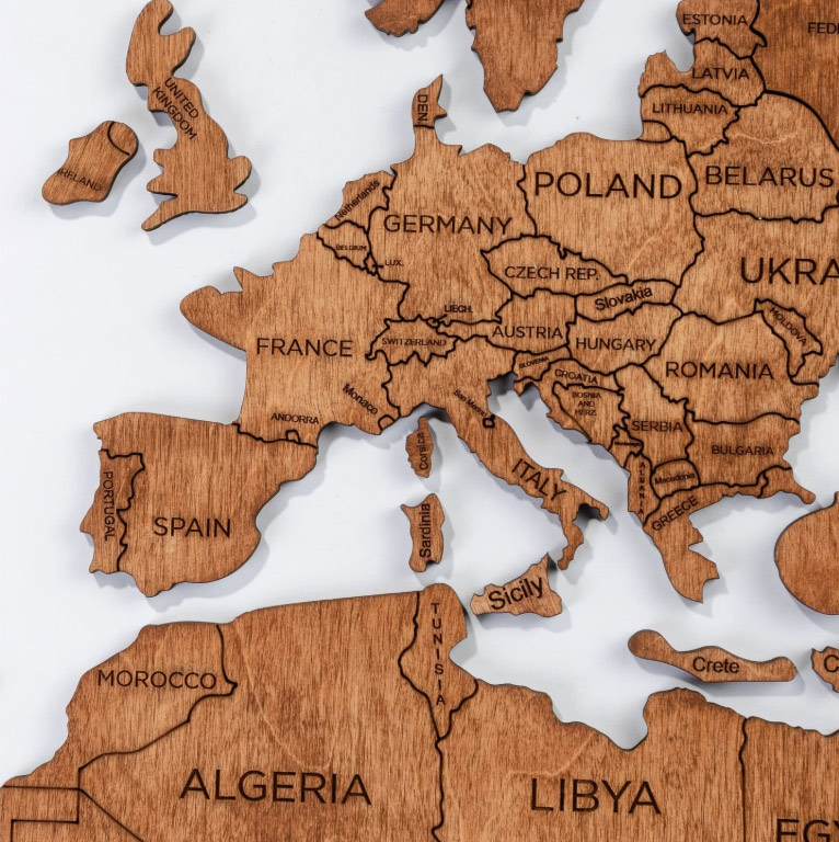 Obraz na zeď mapa světa světadíly barva dub