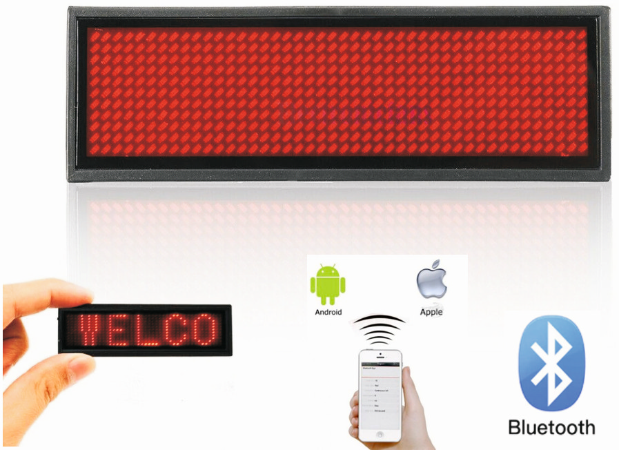 Jmenovka LED programovatelná přes Smartphone (Bluetooth) - červená 9,3 cm x 3,0 cm