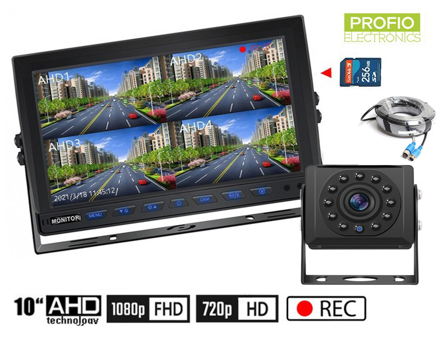 Parkovací kamery AHD set s nahráváním na SD kartu - 1x HD kamera s 11 IR LED + 1x Hybridní 10 