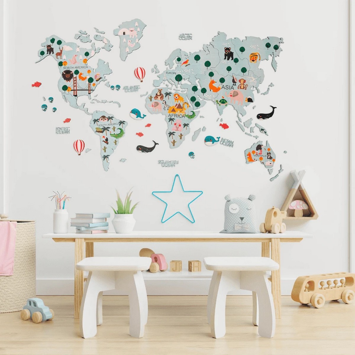 mapa na stěnu pro děti ze dřeva