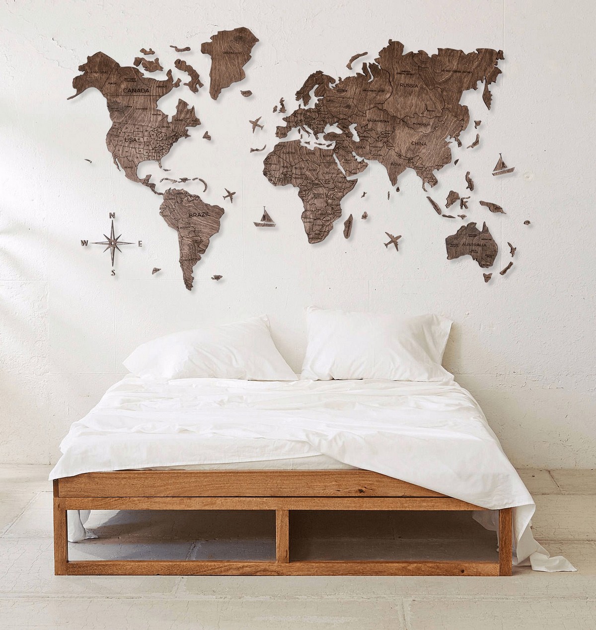 Dřevěná mapa Svět 300x175 cm