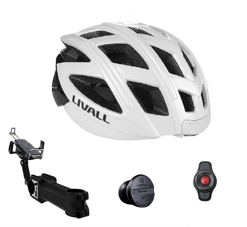 Sportovní set na kolo - cyklistická přilba Livall BH60SE + multifunkční nástavec s PowerBank 5000mAh + nano snímač rychlosti