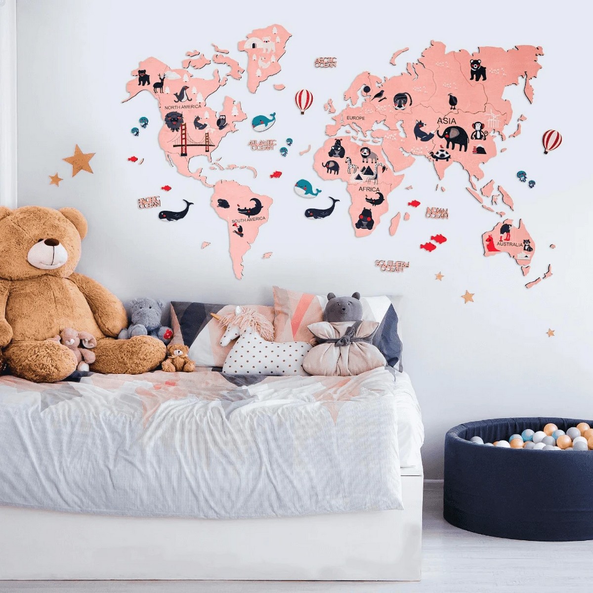 mapa světa pro děti růžová