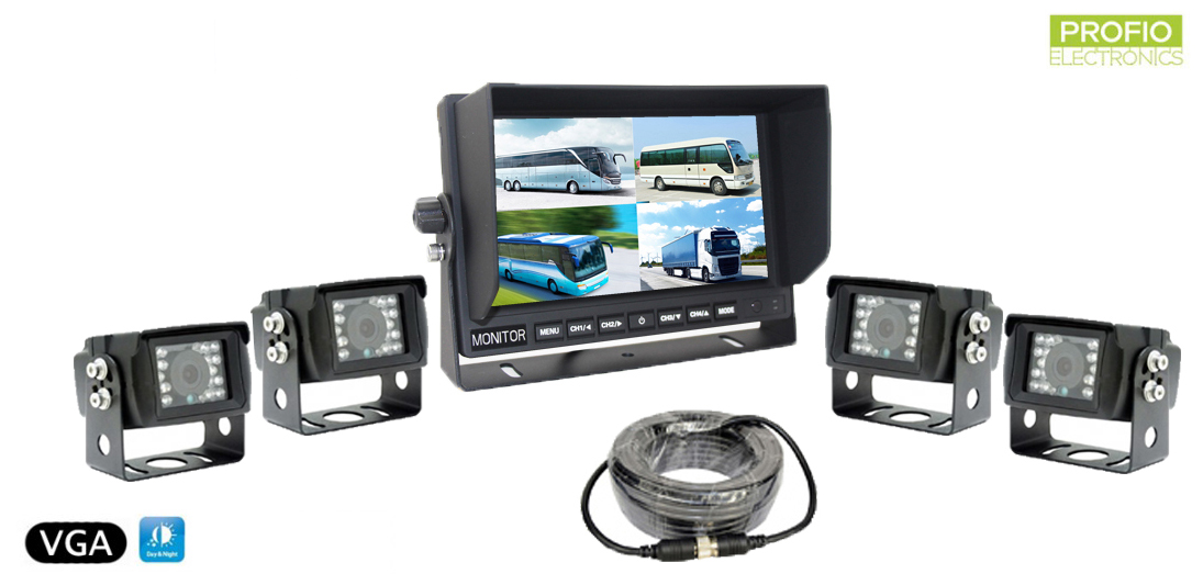 VGA Parkovací systém 7 "LCD monitor + 4x voděodolná couvací kamera s úhlem snímání 150 °