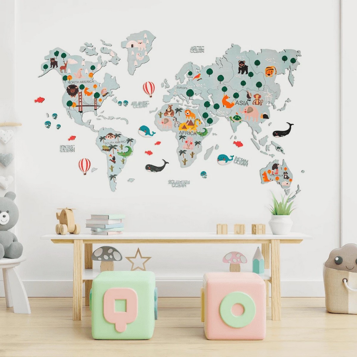 dětská mapa na stěnu ze dřeva