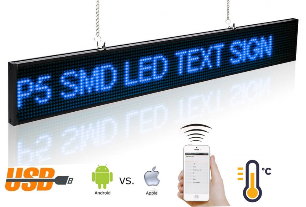 LED displej s běžícím textem wifi - 66 cm x 9,6 cm - modrý