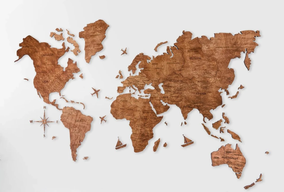 Dřevěná mapa světa - Barva dub 100 cm x 60 cm