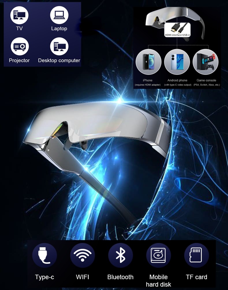 Smart brýle VR - Unikátní Inteligentní brýle s FULL HD (ekvivalent 200" obrazovky) pro napojení na PC/Smartphone/Tablet/Dron