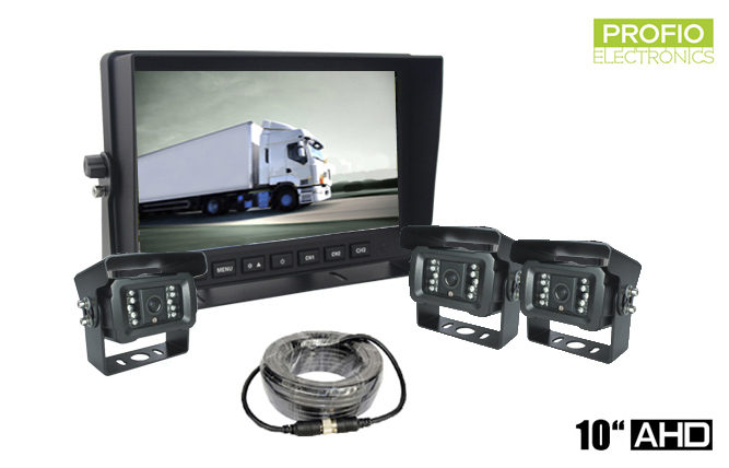 Univerzální parkovací AHD set s monitorem 10 "+ 3x kamera s 18 IR LED